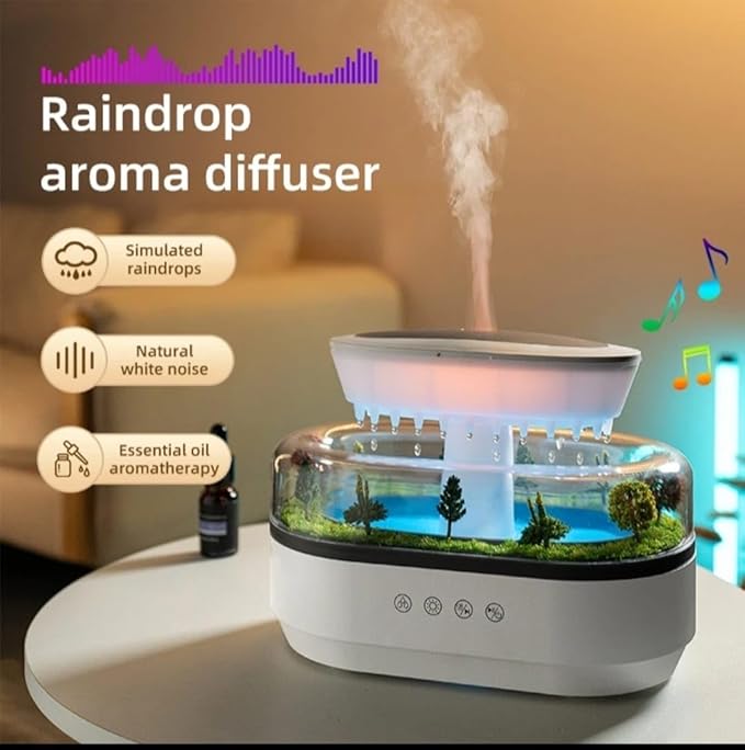 Raindrop Air Humidifier Colorful Light White Noise Essential Oil Diffuser