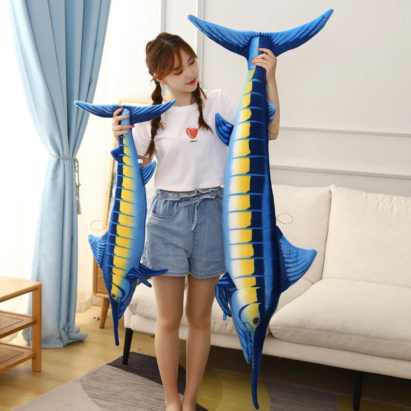 140cm Huge Simulation Bluefin Tuna Plush Toys Stuffed Soft Blue Marlin Makaira Mazara Plush Pillow Fish Toys Creative Decoration