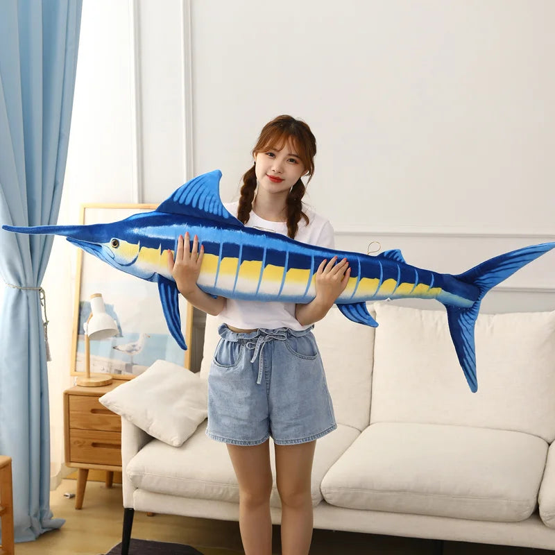 140cm Huge Simulation Bluefin Tuna Plush Toys Stuffed Soft Blue Marlin Makaira Mazara Plush Pillow Fish Toys Creative Decoration