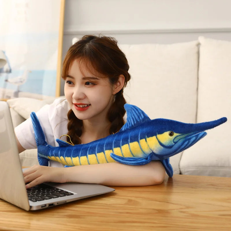 140cm Huge Simulation Bluefin Tuna Plush Toys Stuffed Soft Blue Marlin Makaira Mazara Plush Pillow Fish Toys Creative Decoration