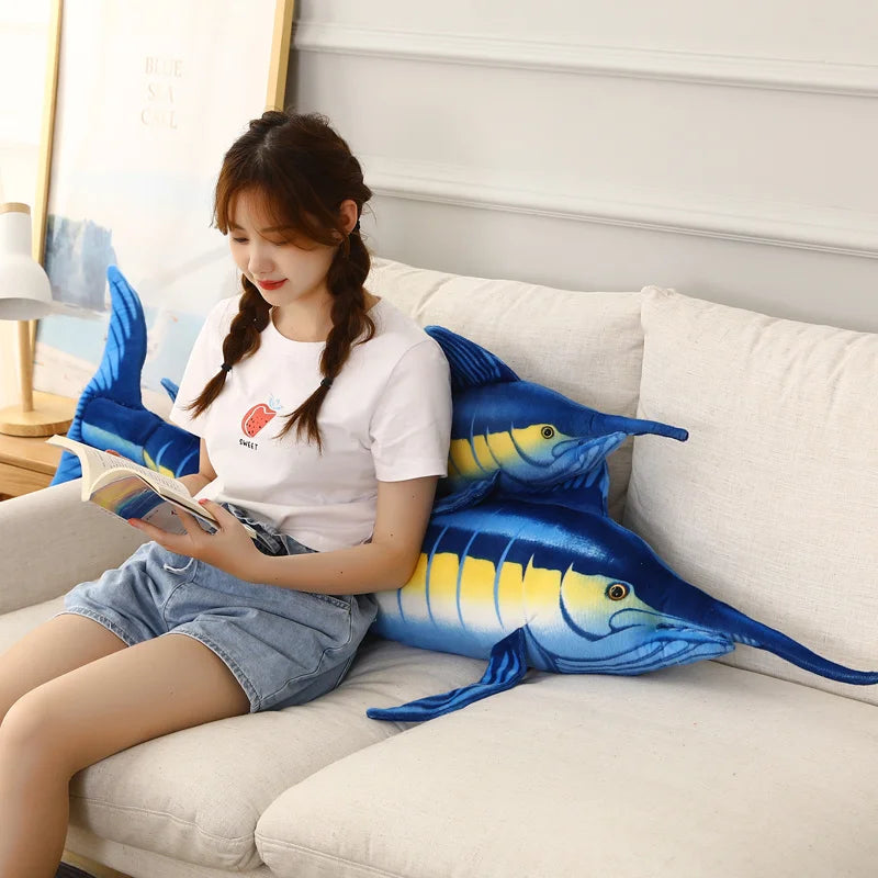 140cm Huge Simulation Bluefin Tuna Plush Toys Stuffed Soft Blue Marlin Makaira Mazara Plush Pillow Fish Toys Creative Decoration