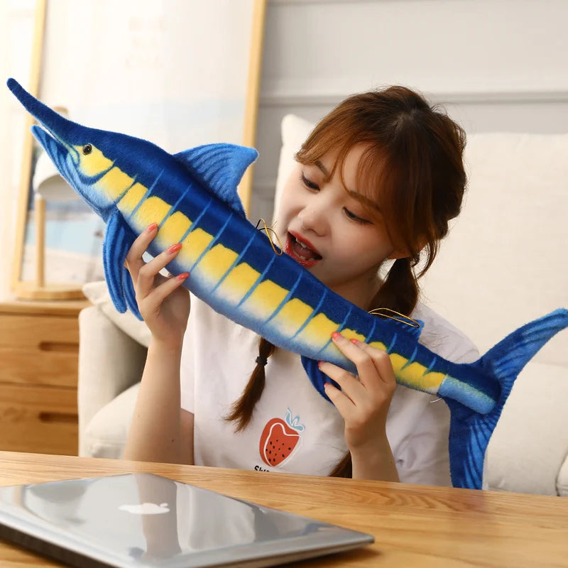 140cm Huge Simulation Bluefin Tuna Plush Toys Stuffed Soft Blue Marlin Makaira Mazara Plush Pillow Fish Toys Creative Decoration