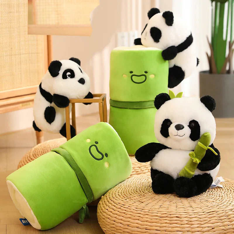 Cute Bamboo Tube Panda Plush Kawaii Tearful Panda Stuffed Animal Plushie Super Soft Hugging Pillow