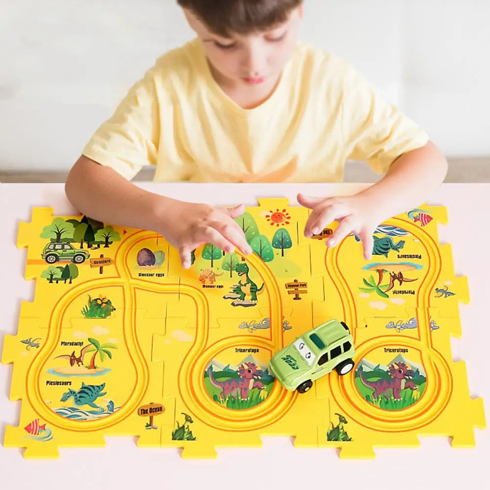 Rail Car Puzzel Toy DIY Assemble Jigsaw Flexible Railway Track Parent-child Interaction Toy Electric Track Car