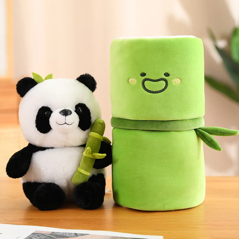 Cute Bamboo Tube Panda Plush Kawaii Tearful Panda Stuffed Animal Plushie Super Soft Hugging Pillow
