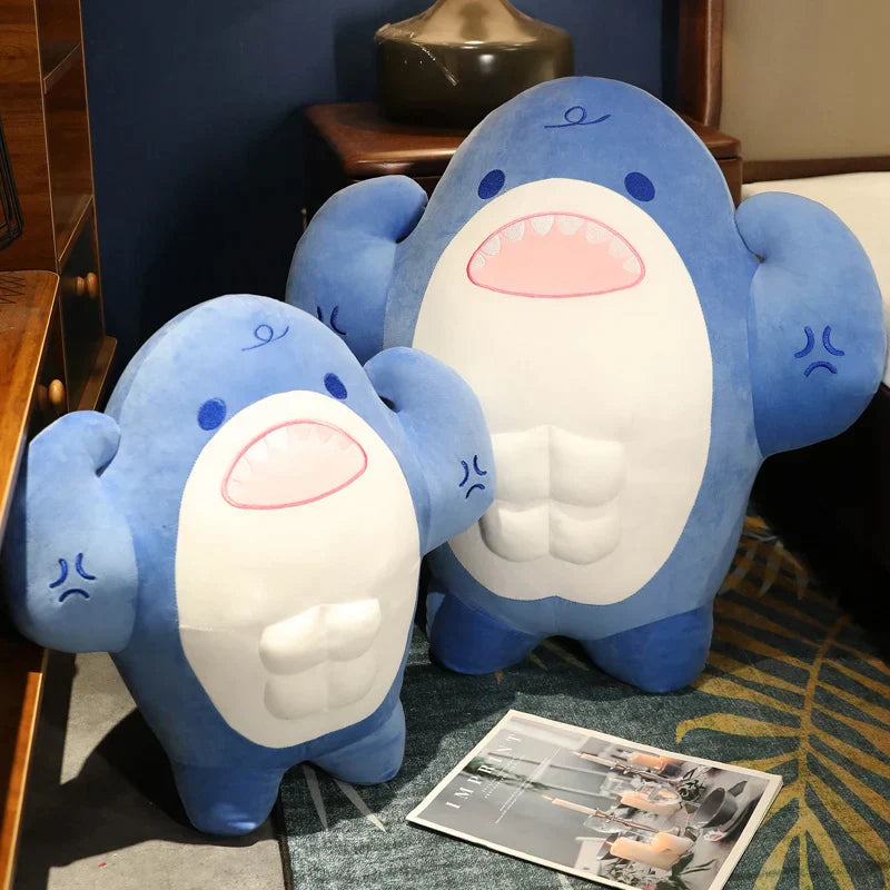 Muscle Shark Plush Toy Japanese Style Funny Shark Plushies Hug Pillow Full Stuffed Doll Home Decor Gift Doll