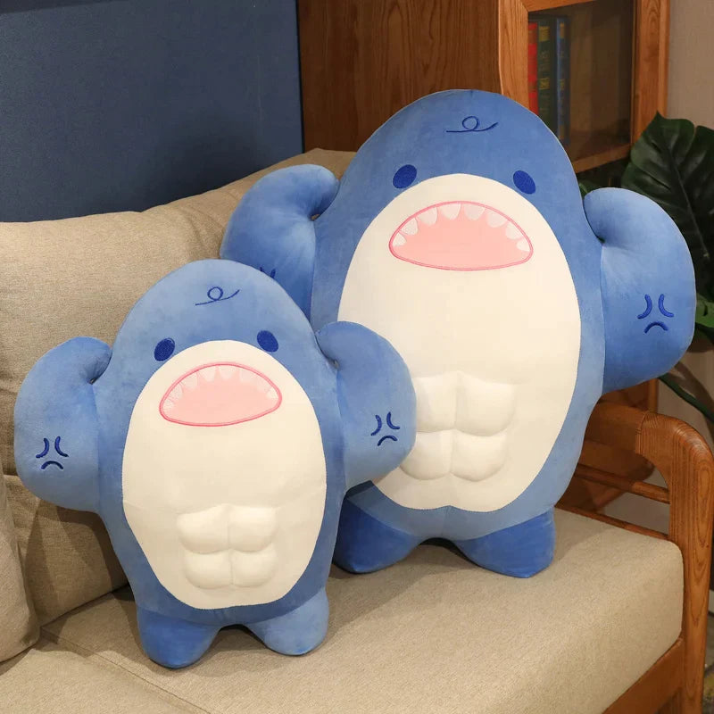 Muscle Shark Plush Toy Japanese Style Funny Shark Plushies Hug Pillow Full Stuffed Doll Home Decor Gift Doll