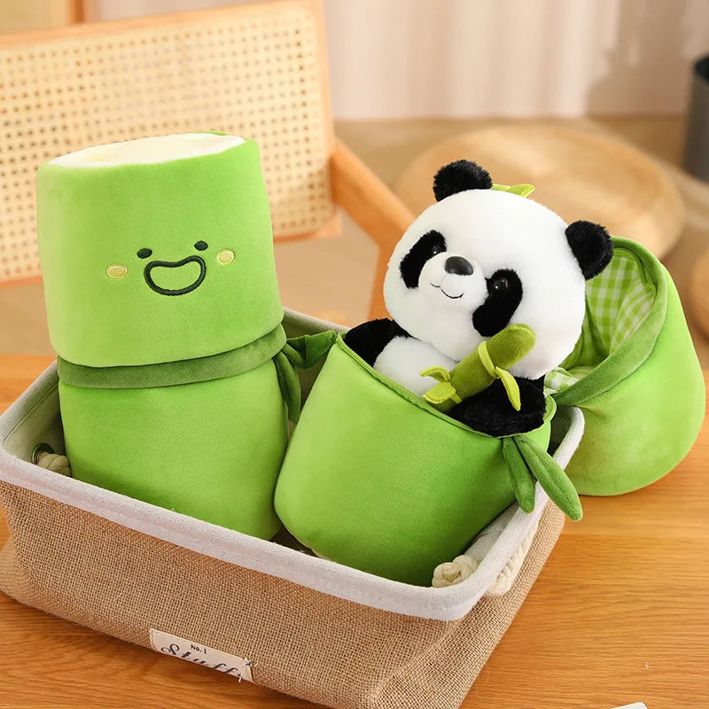 Cute Bamboo Tube Panda Plush Kawaii Tearful Panda Stuffed Animal Plushie Super Soft Hugging Pillow