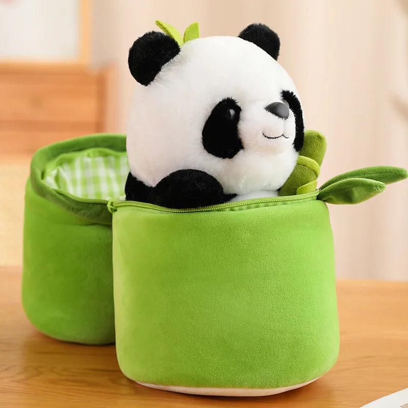 Cute Bamboo Tube Panda Plush Kawaii Tearful Panda Stuffed Animal Plushie Super Soft Hugging Pillow