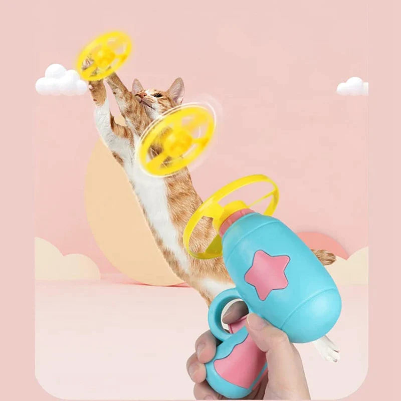 Funny Cat Toy Interactive Flying Saucer Gun Creative Kitten Mini Bamboo-copter Game Toy for Cat