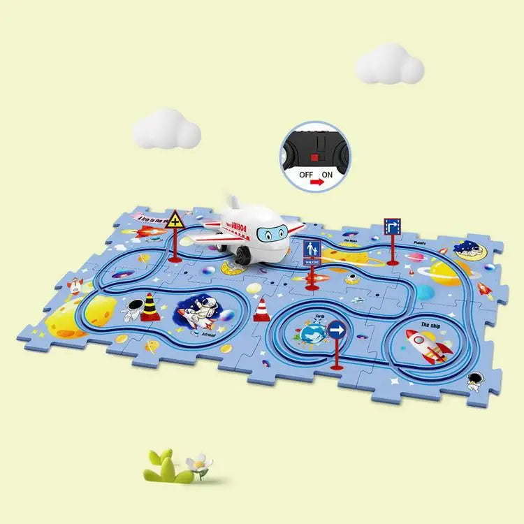 Rail Car Puzzel Toy DIY Assemble Jigsaw Flexible Railway Track Parent-child Interaction Toy Electric Track Car