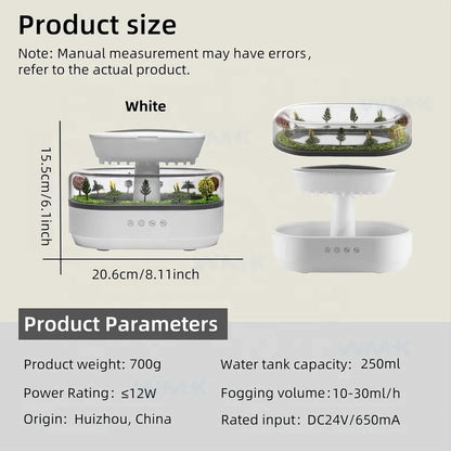 Raindrop Air Humidifier Colorful Light White Noise Essential Oil Diffuser