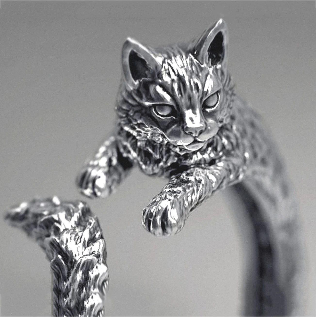 Vintage Silver Color Cat Ring for Men Women at $15.80 from Truemartin