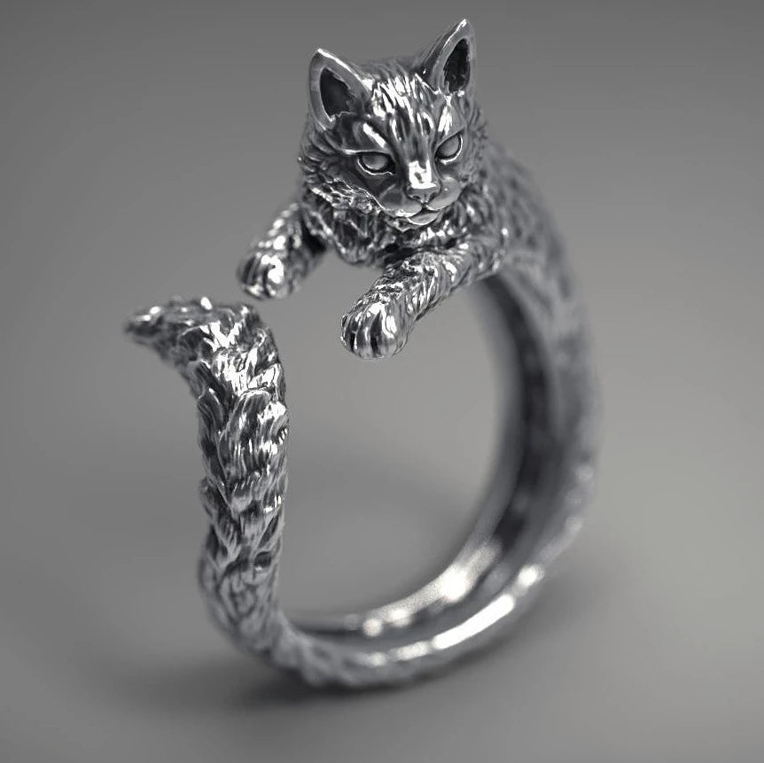 Vintage Silver Color Cat Ring for Men Women at $15.80 from Truemartin